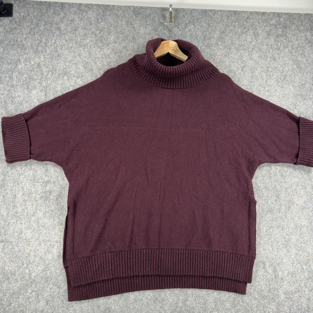 L.L.Bean Sweater Womens XS-S Purple Merino Wool Turtleneck Oversized Poncho Knit